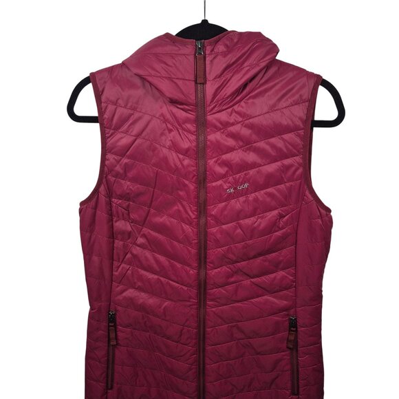 Skhoop Vest Womens M Red Long Puffer Double Full Zip Hooded Outdoor Debbie - Picture 4 of 10